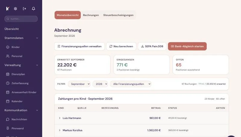 Monatsübersicht der Kibly Abrechnung