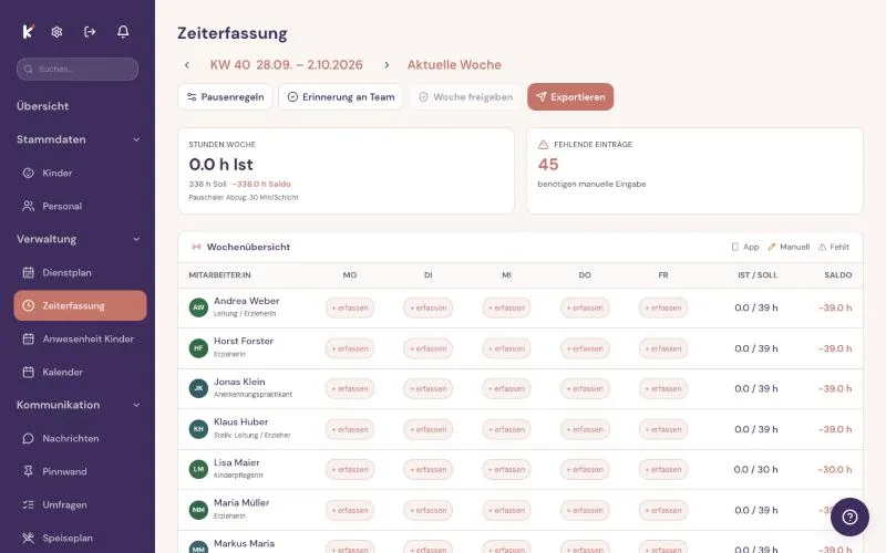 Wochenübersicht der Kibly Zeiterfassung